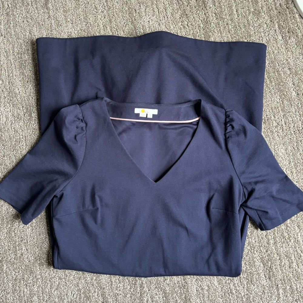 Boden V neck puff shoulder dress- 12Long!